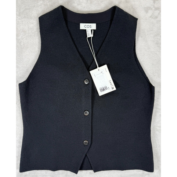 COS Jackets & Blazers - COS NWT Black Textured Knit Vest Medium Quiet Luxury Minimalist Button Front